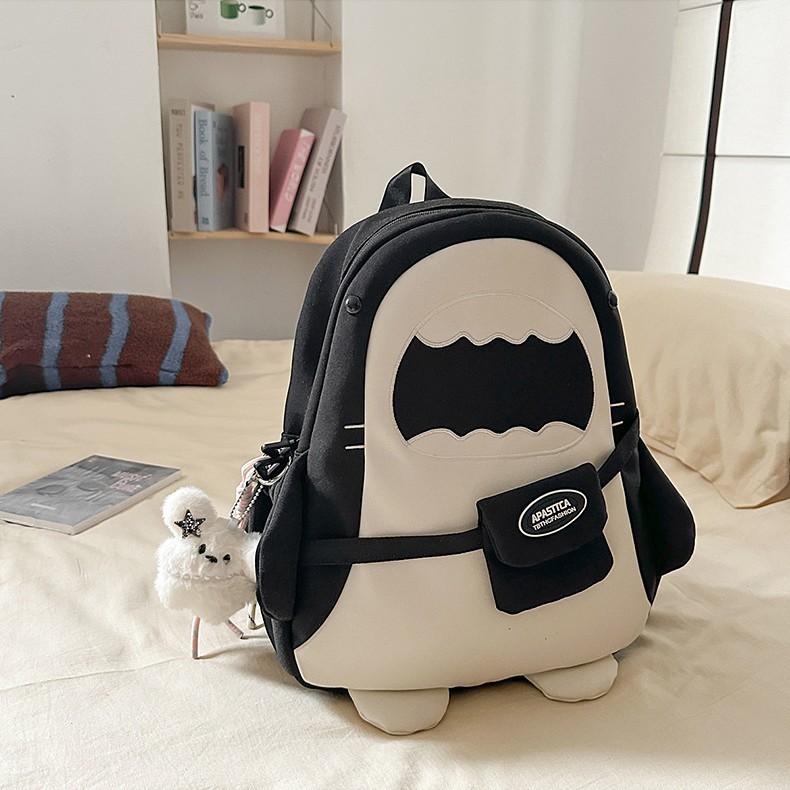 New Cartoon Girl Backpack for Both Men and Women  Large Capacity  Multi Functional  Lightweight and Simple Shark Backpack