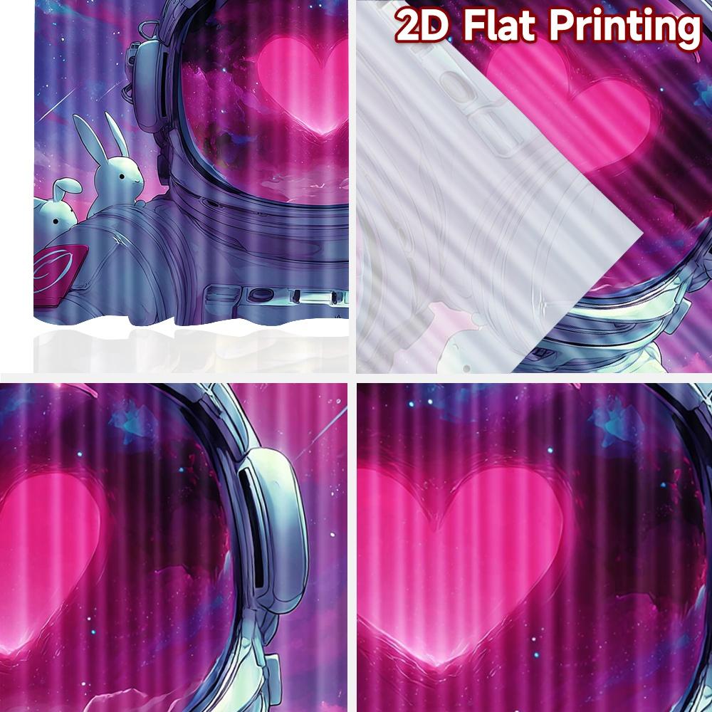 2D Flat Printing 2pcs Curtain Cute Bunny Astronaut Space Heart Digital Printed Polyester Drapes Seasonal Party & Holiday Decor