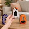 3Pcs/Set Wooden Halloween Statues, Letter Bat Pumpkin Ghost with Bowknot Deisgn, Halloween Desktop Ornaments, Holiday Party Decor & Scene Layout