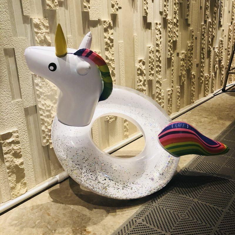 Inflatable Glitter Unicorn Swimming Ring Pool Tube Beach Party Toys Swim Raft Floatie Lounger for Kids and Adult Water Play