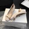 French evening breeze gentle single shoes new with skirt bow thick heel high heel bridesmaid shoes