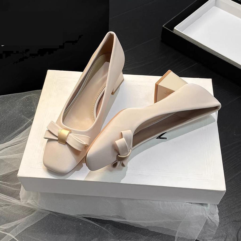 French evening breeze gentle single shoes new with skirt bow thick heel high heel bridesmaid shoes