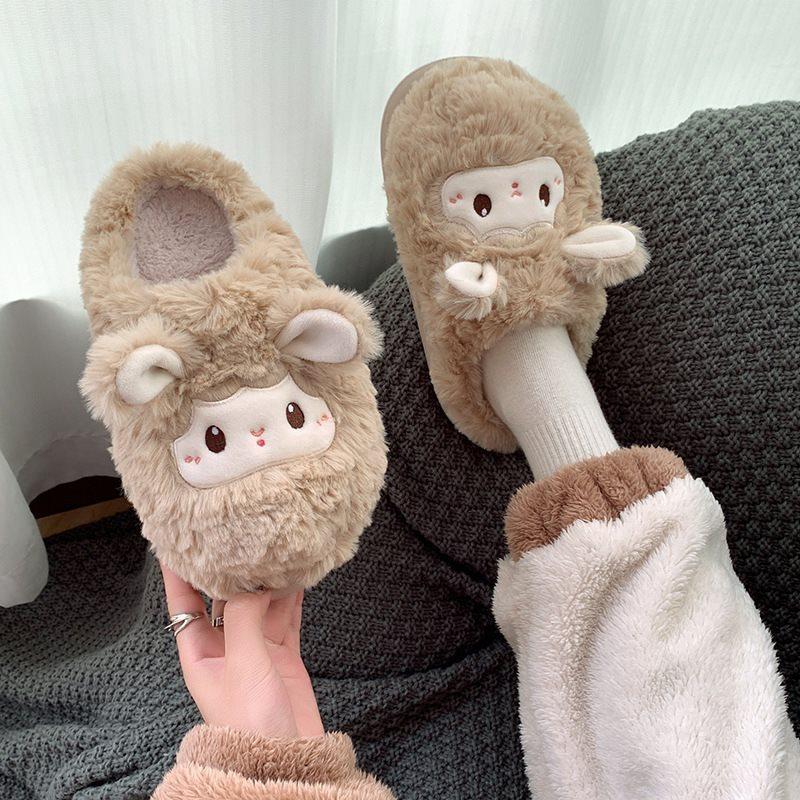 Shi Xiao Baotou Slippers New Autumn and Winter Cute Cartoon Warm 2025 Home Winter Cashmere Cotton Slippers Women