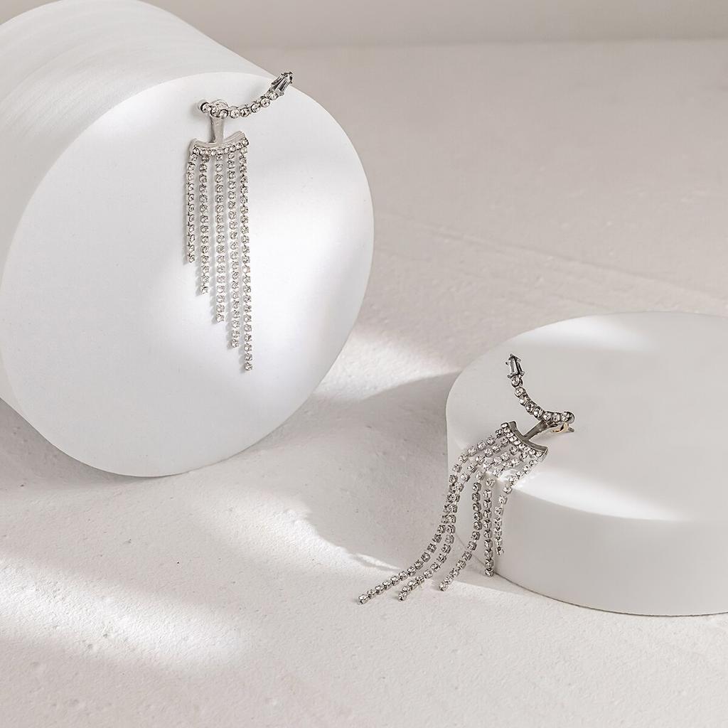 Koreanische lange Quasten-Hängeohrringe für Damen, vollständig mit Strasssteinen besetzt, Exquisite Luxus-Zirkon-Kristall-Ohrringe, Damenschmuck Großhandel