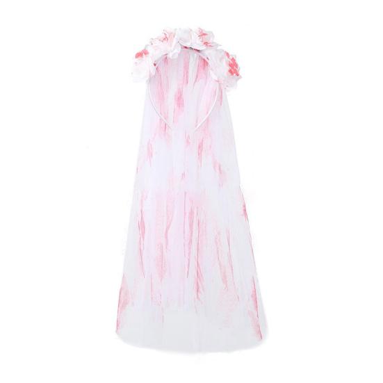jijijing Rose Headband, Blood-Stained Veil Halloween Zombie Bride Headpiece, One-Piece Design Breathable Mesh Hair Hoop for Haunted House Cosplay