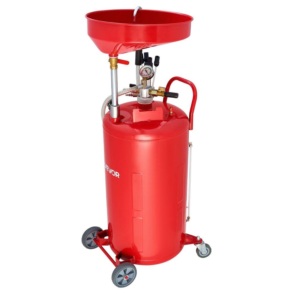 79.5L Waste Oil Drain Tank, Air Operated Portable Oil Drainer with Adjustable Funnel Height, Industrial Fluid Drain Tank with Wheels, Fluid Fuel