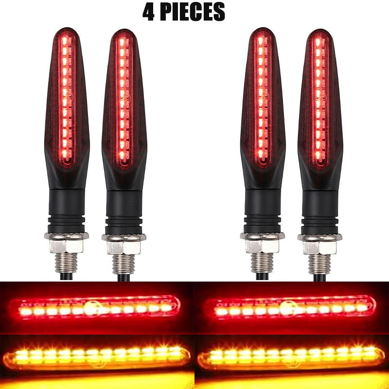New Motorcycle 24LEDs High Bright Amber Turn Signal Indicator Light Front Rear White Day Running Light Flowing Red Brake Lamps
