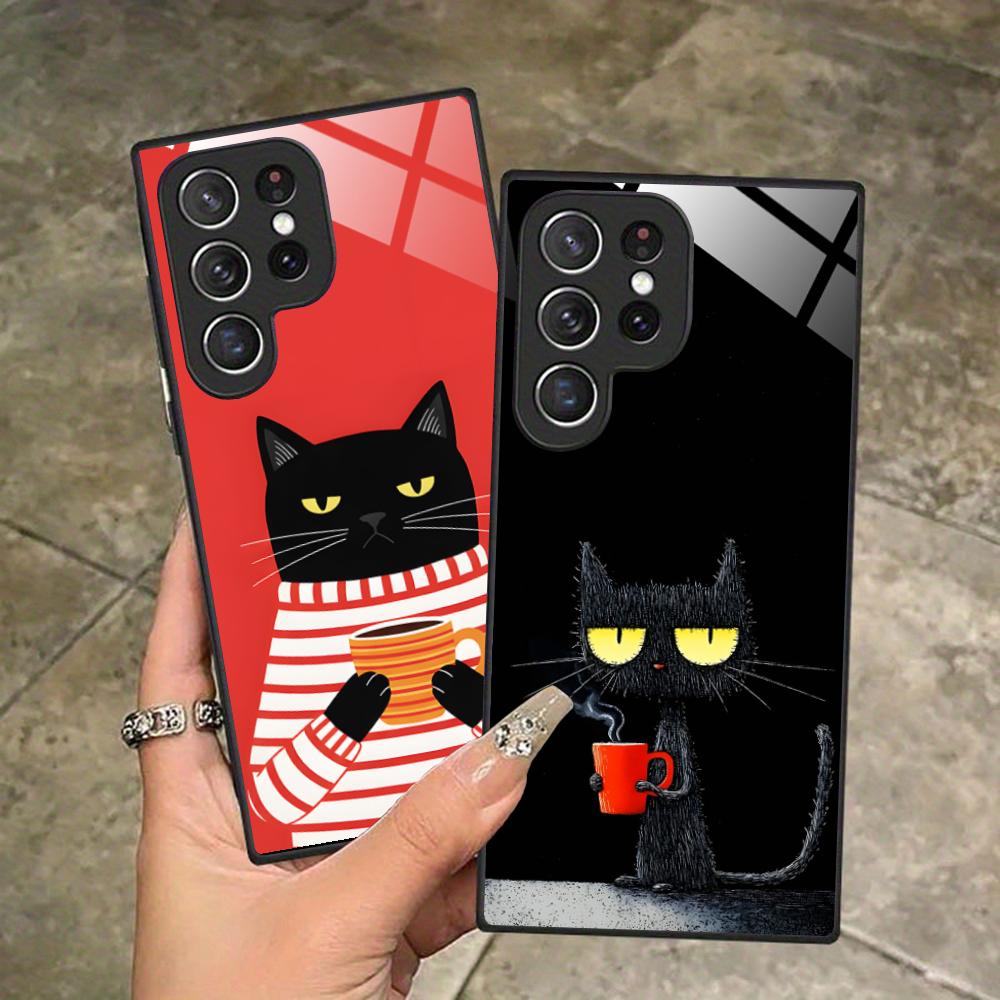 Süße Kaffee-Katze Glas Handyhülle für Samsung Galaxy A56 55 54 53 52 51 36 35 34 23 16 15 5G Buntes Cover