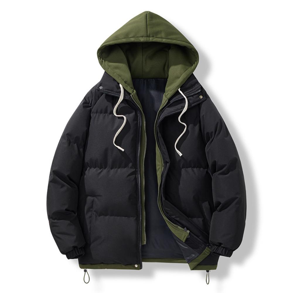 Winter new men's and women's coats fake two-piece cotton-padded clothes trend students thickened hooded cotton-padded jackets thermal jackets