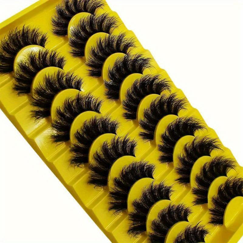 10 Pairs Fluffy 3D Russian Strip False Eyelashes - Thick, Messy, Beginner-Friendly Fake Lashes In Black, C/D Curl, Various Lengths (10-18mm)