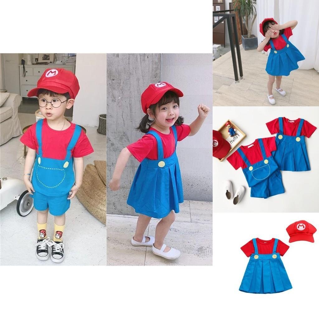 Super Mario Bros Costumes Cosplay Show Set For Kids With Stylish Cartoon Design
