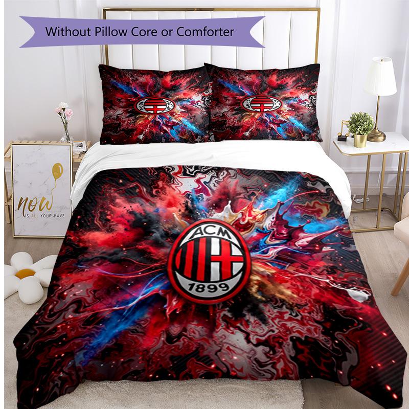 AC Milan Pattern Printed 3PCS Bedding Set Soft Skin-Friendly Washable Duvet Cover & Pillowcases Set All Season Bedroom