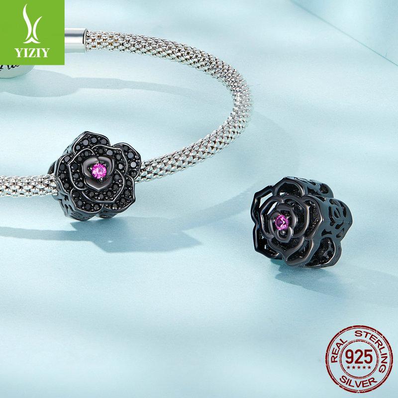 Electroplated Black Rose Diy Beads, Dark Wind Mysterious 925 Sterling Silver Bracelet Beads Scc2380