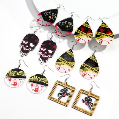 Gothic Bleeding Skull Acrylic Drop Earrings for Women Horrible Crime Scene Square Pendant Earrings Halloween Jewelry Gifts