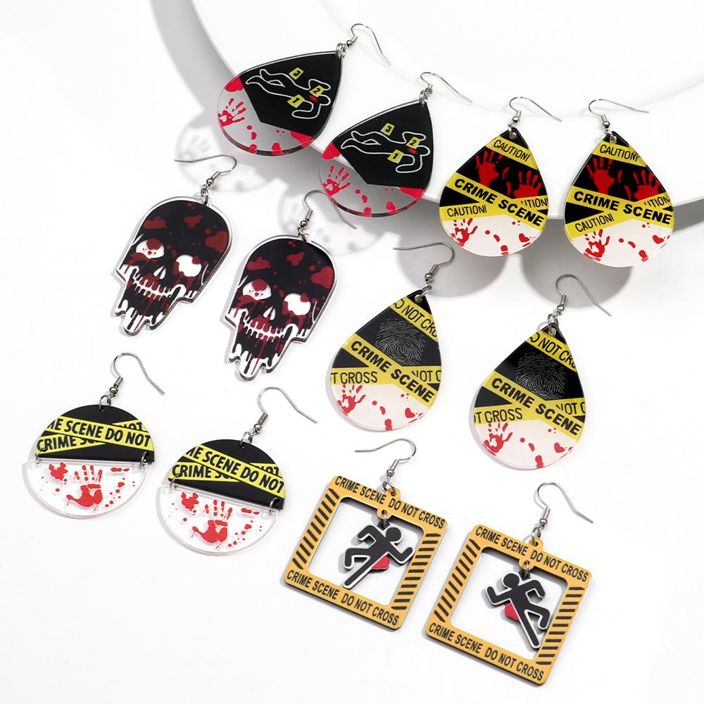 Gothic Bleeding Skull Acrylic Drop Earrings for Women Horrible Crime Scene Square Pendant Earrings Halloween Jewelry Gifts