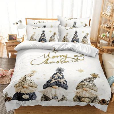 3Pcs Merry Christmas Gnome Theme Duvet Cover Set Fashionable 3D Digital Print With Pillowcases 1 * Comforter + 2 * Shams