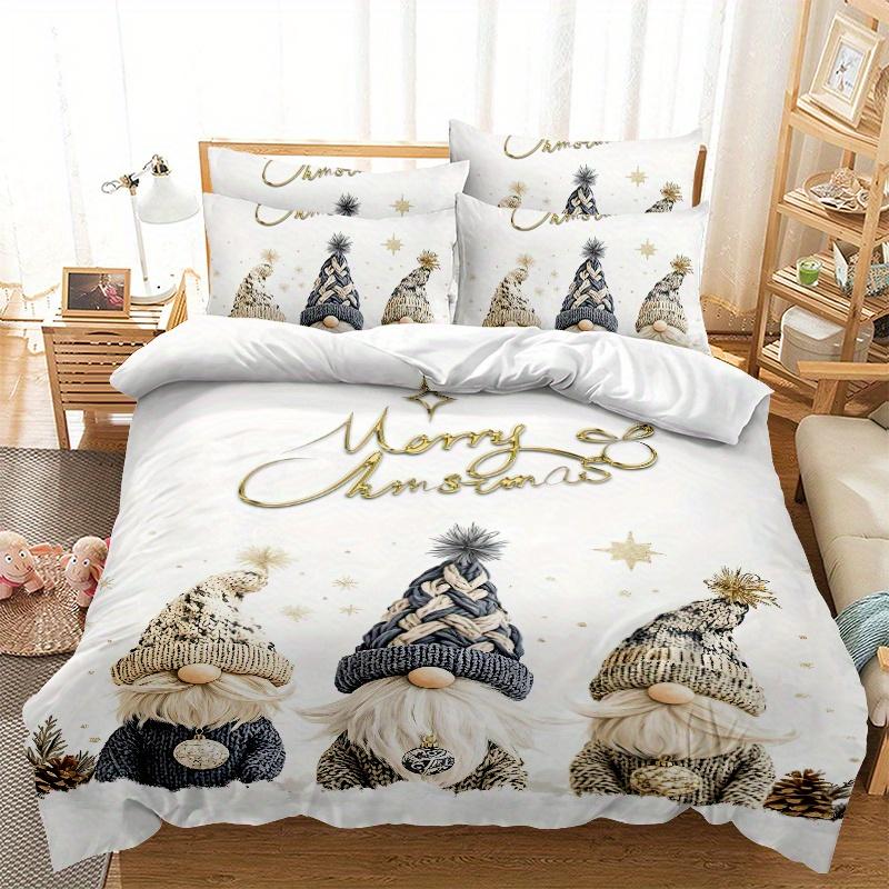 

Комплект пододеяльника с рождественской гномьей тематикой из 3 предметов Модный 3D-цифровой принт с наволочками 1 * Одеяло + 2 * Наволочки EU Twin(135x200cm)
