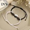 Vintage Bracelets 2Pcs Couple 2 Matching Yin Yang Hand Knitted Unisex Men Women Shiny Rhinestones Adjustable for Valentines Day Tai Chi