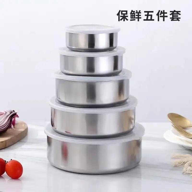 

Stainless Steel Lunch Box With Lid, Big Capacity, Microwave Heating, Kitchen Refrigerator Fresh - keeping Bowl Box, 5Pcs/Set