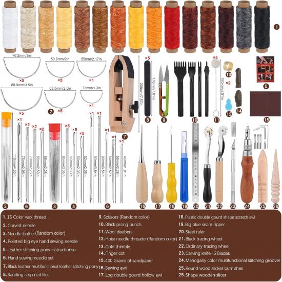 Stitching Pony, Leather Stitching Pony Clamp-Table Desktop Pony Horse Clamp with Sewing Needles, DIY Leather Stitching Clamp, 96 PCS Leathercraft