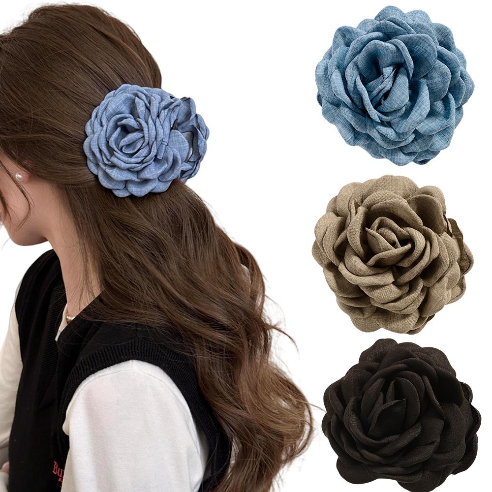 2/3 PCS New Solid Color Fabric Rose Flower Hair Claw for Women Girls Barrette Elegant Shark Clips Set Headwear Accessories Gifts