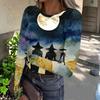 Women's Halloween Printed Round Neck Slim Fit Long Sleeve -Shirt
