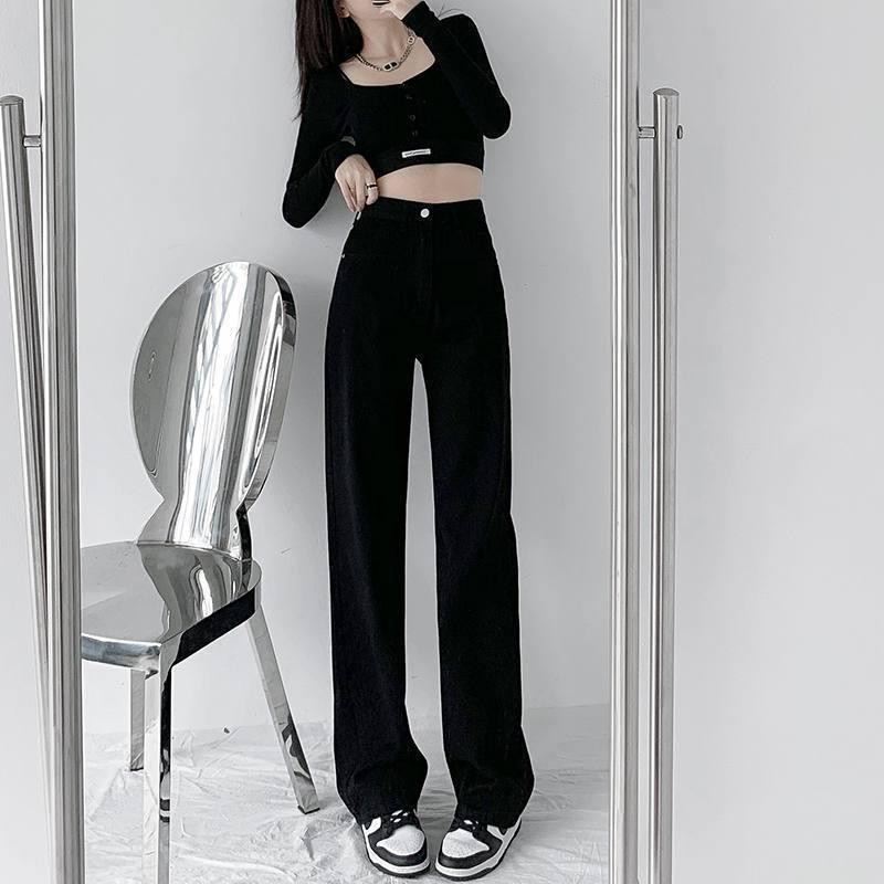 Damen Jeans mit hohem Bund, geradem Bein und weiter Passform, Frühling/Herbst 2022 - Schlankmachend, Vielseitig, Guter Fall, Bodenlang.