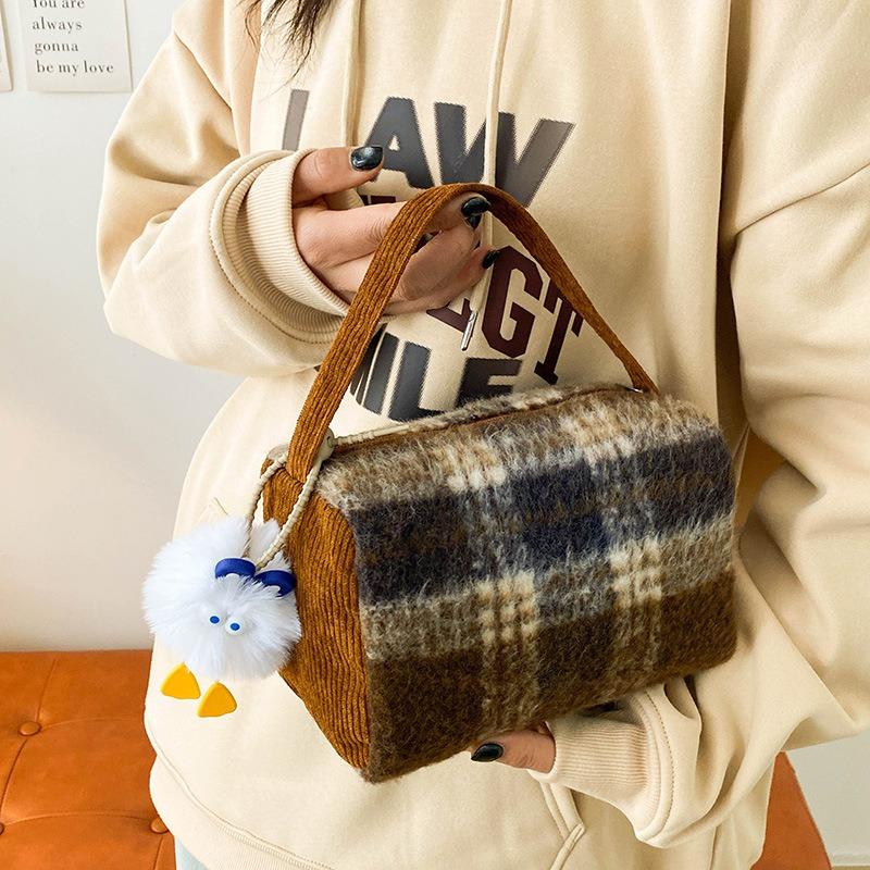 Tasche Damen Arbeit kleine Tasche süße flauschige Puffer-Tasche Hahnentritt-Karomuster Handtasche Handtasche für unterwegs Kosmetiktasche