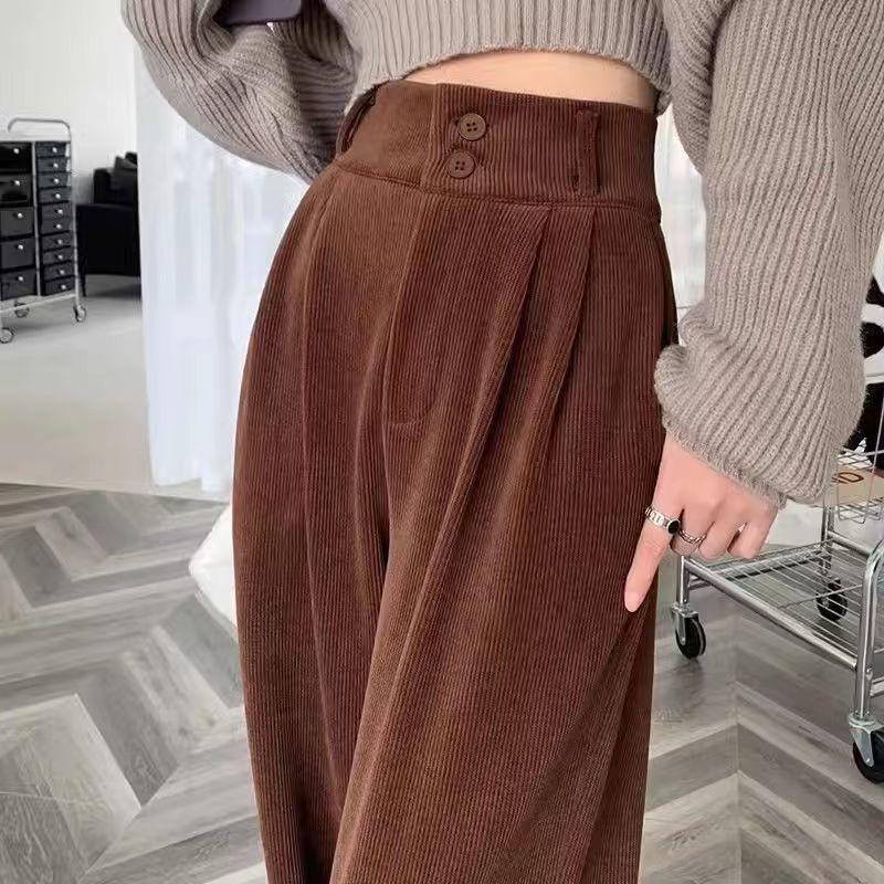 Women's Chenille High-Waisted Wide-Leg Corduroy Pants - Fleece-Lined for Spring, Autumn, and Winter 2025.