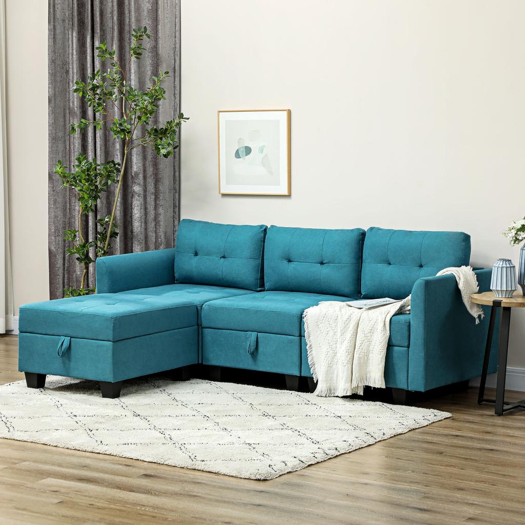 'L' Shape Modular Sofa, with Storage - Light Blue