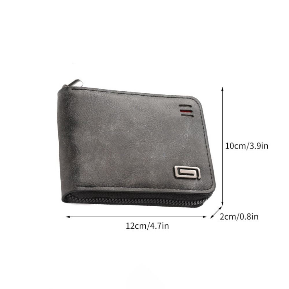 New PU Leather Short Wallet Zipper Large-capacity Coin Purse Solid Color Money Bag Man