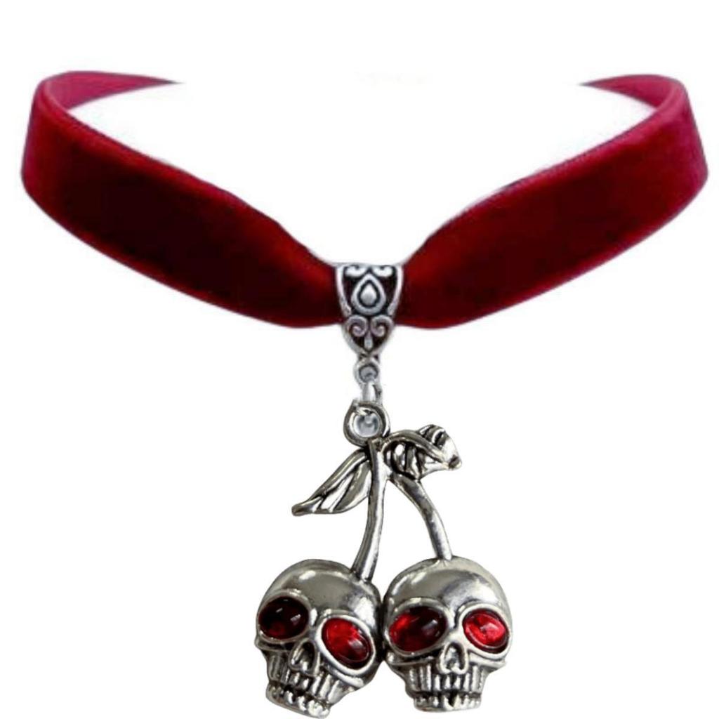 Gothic Red-Black Skull Velvet Necklace