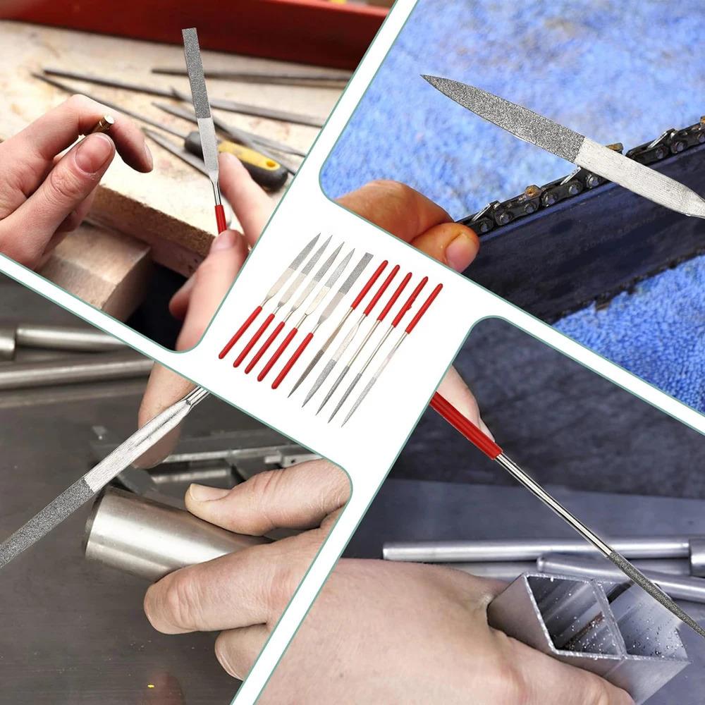 10Pcs Diamond Needle File Set 3x140mm Mini Needle File Kit For Stone Glass Metal Carving Craft Hand Tools Needle File Set