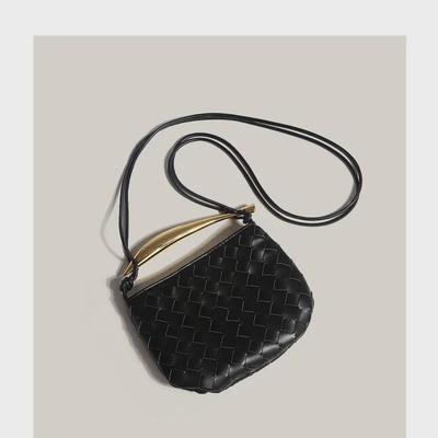 2024 High-End Woven Mini Half-Moon Shoulder & Crossbody Bag with Metal Handle