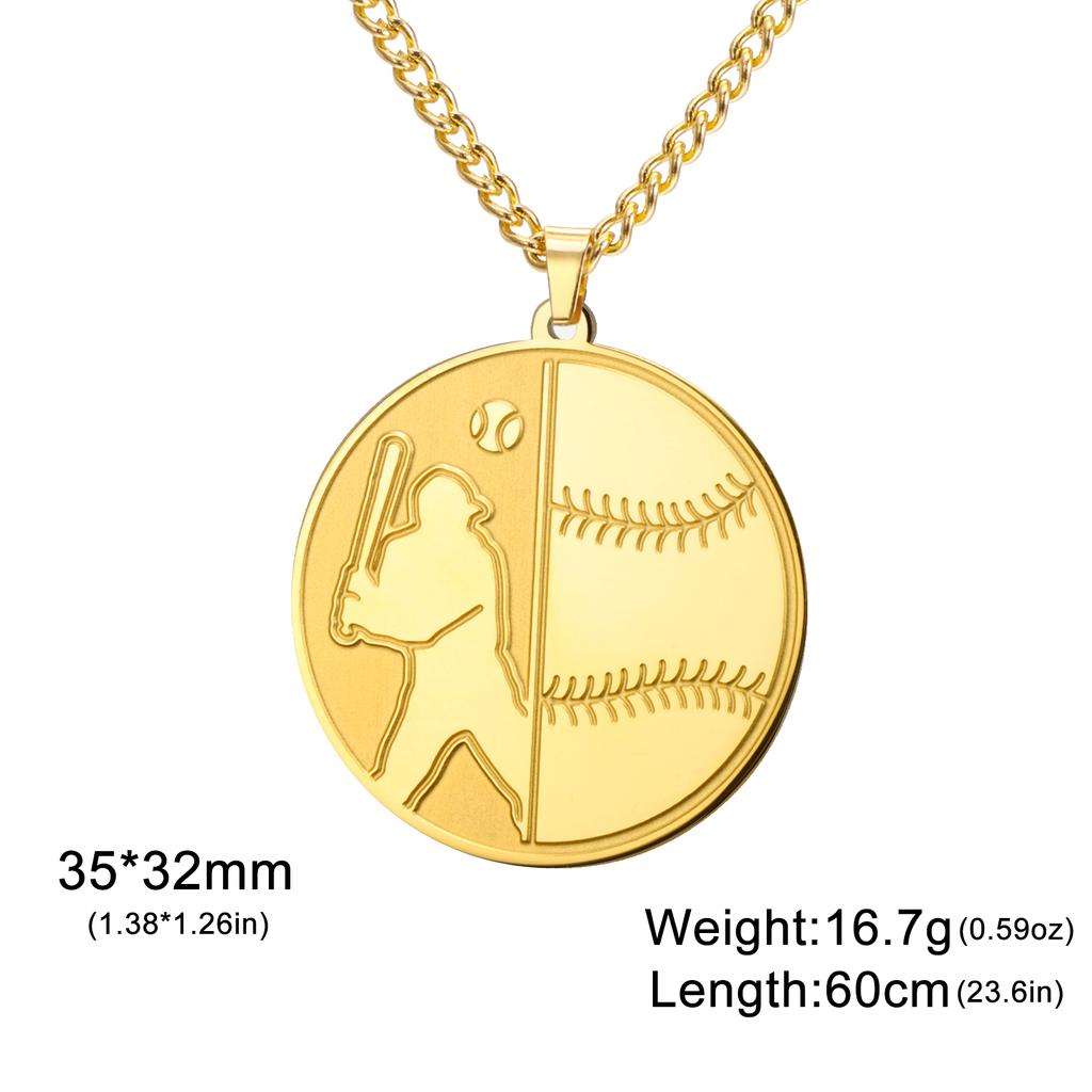 Lemegeton BasketBall Necklace For Boy Men's Hip Hop Sports Necklace Stainless Steel Gold Plated Vintage Baseball Sports Chain