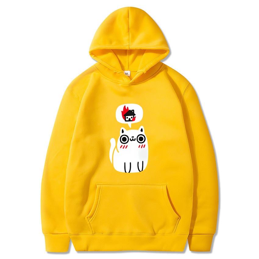Autumn Winter Solid Color Anime Cat Classic Hoodie Men's Daily Casual Harajuku Hoodie Street Wear Warm Hoodie