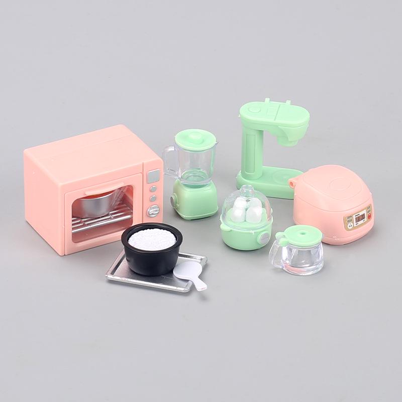 Miniature Kitchen Set: Rice Cooker, Oven, Juicer, Egg Steamer for Children's Dollhouse.