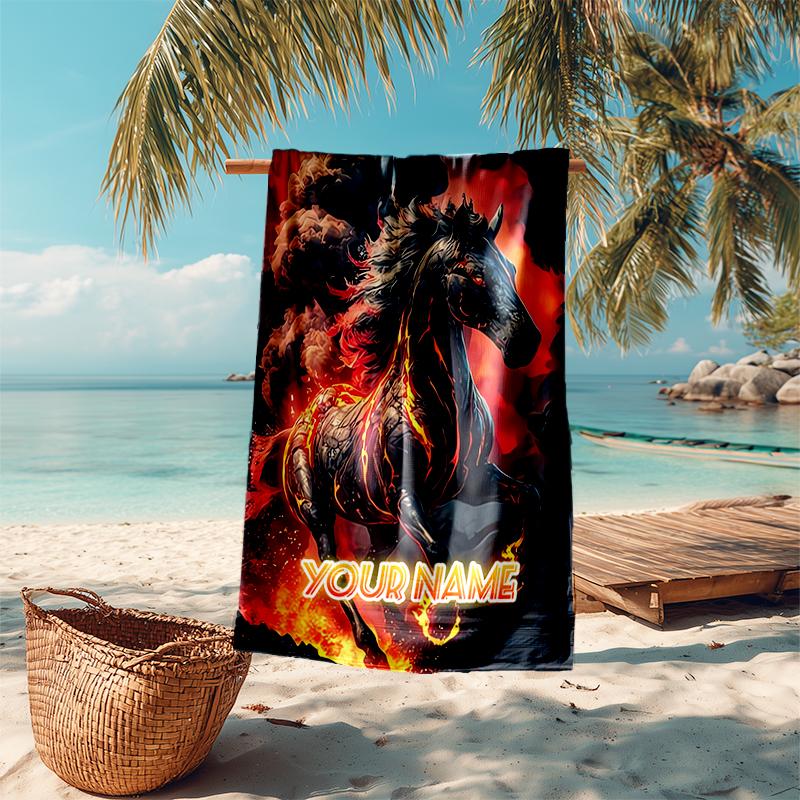 1PC Custom Name Horse Power Beach Towel Highly Absorbent And Sand-Resistant Towel for Swimming, Pool, Yoga, And Travel Lightweight
