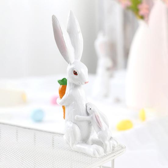 Yousheng Easter Bunny Decoration Cute Mother And Baby Rabbit Figurine Hand-Carved Resin Tabletop Sculpture for Home Indoor Desk Shelf Decor