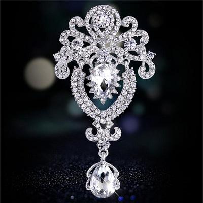 Silver Stor Blomma Bröllopsbrosch Strass Kristall Diamant Bröllopsbroschnål