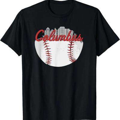 Columbus Skyline Stadtbild Baseball Retro Vintage T-Shirt