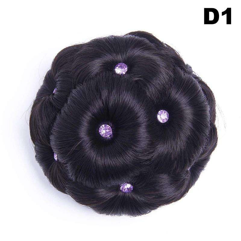 Synthetic Hair Bun Bud Hair Clips With Diamond Colorful Shiny For Women Ponytail Claw Clip Lifelike Hairpiece Styling Tools