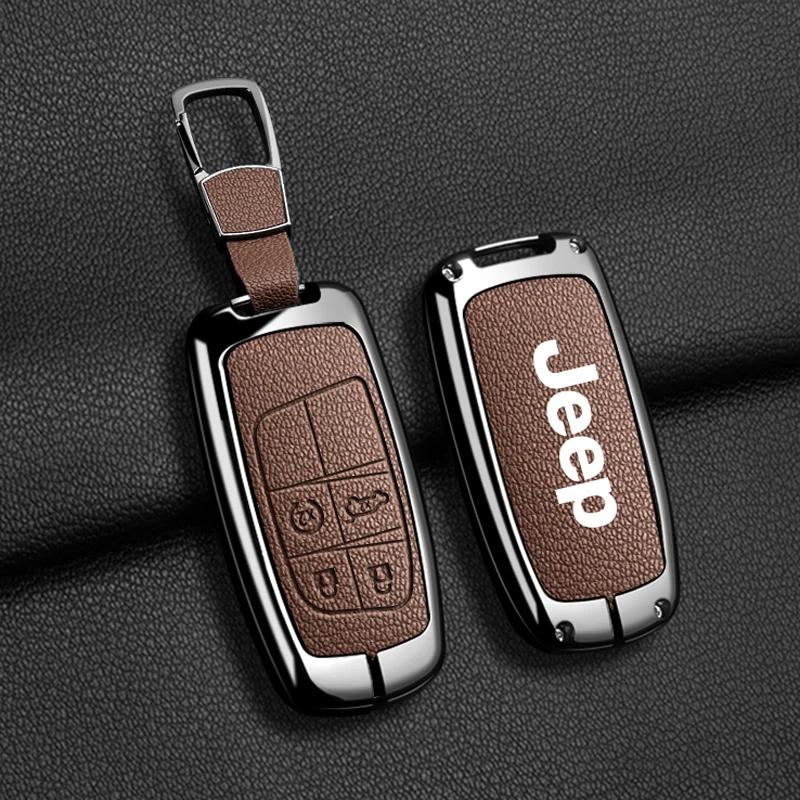 For Jeep High Quality Leather Car Key Case For Jeep Grand Cherokee WK2 KL Wrangler JK Commander Renegade Compass 2018 2022 Ac