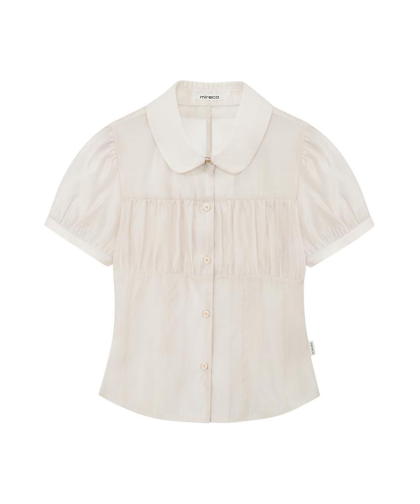Mileko Shirring Sheer Blouse Rose Beige