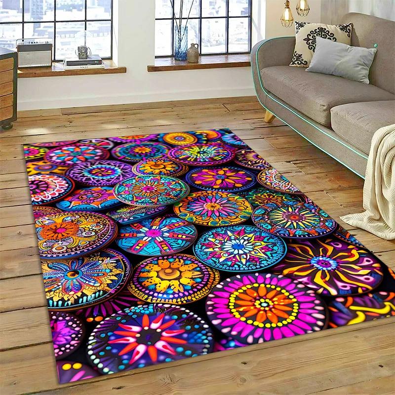 Tappeto Mandala Trama Floreale Colorata VIKAMA, Tappeto Antiscivolo per Soggiorno, Camera da Letto, Divano, Decorazione Casa, Zerbino