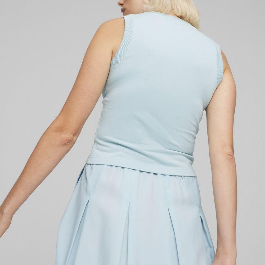 Puma Solid Color Casual Sports Ribbed Sleeveless Pullover Women Tops Light-Blue 624308-22
