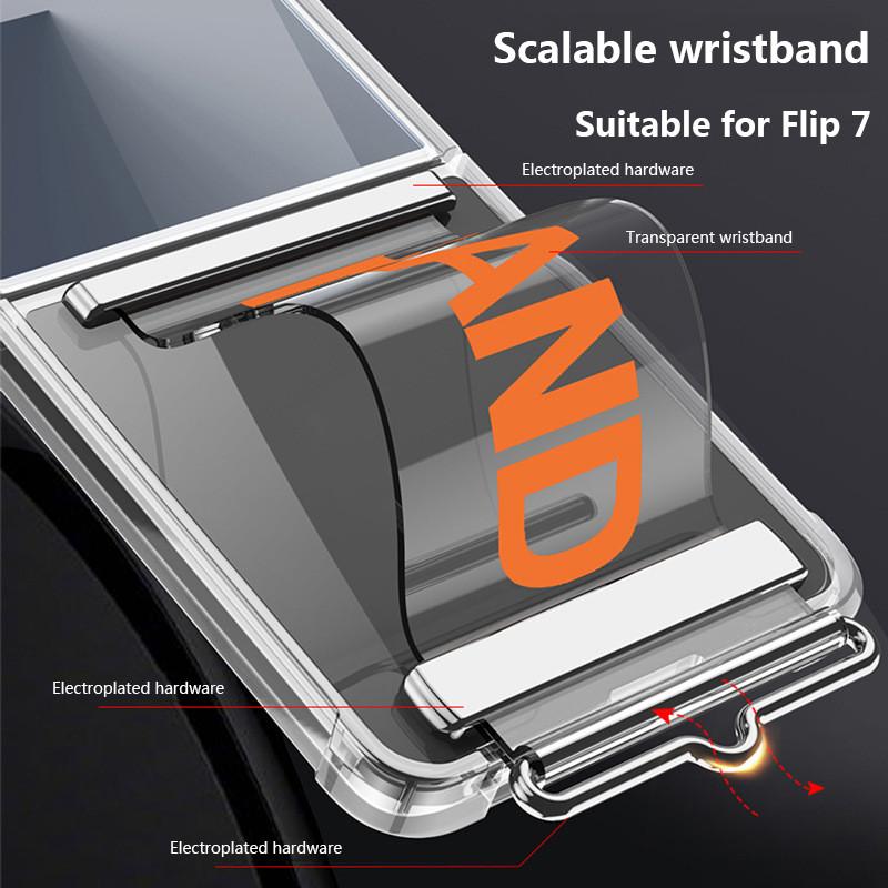 Wrist Strap Case For Samsung Z Flip7 Flip 6 ZFLIP7 5G Corners Airbag Ultra Thin Transparent Anti-Collision Cover