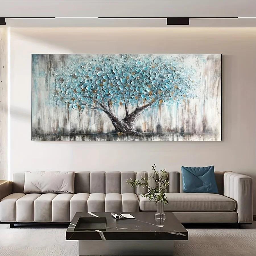 Poster su Tela Astratto Albero della Vita Colore Turchese Albero Stampe di Arte Murale Botanica per Decorazione Paesaggistica Soggiorno Casa Moderna