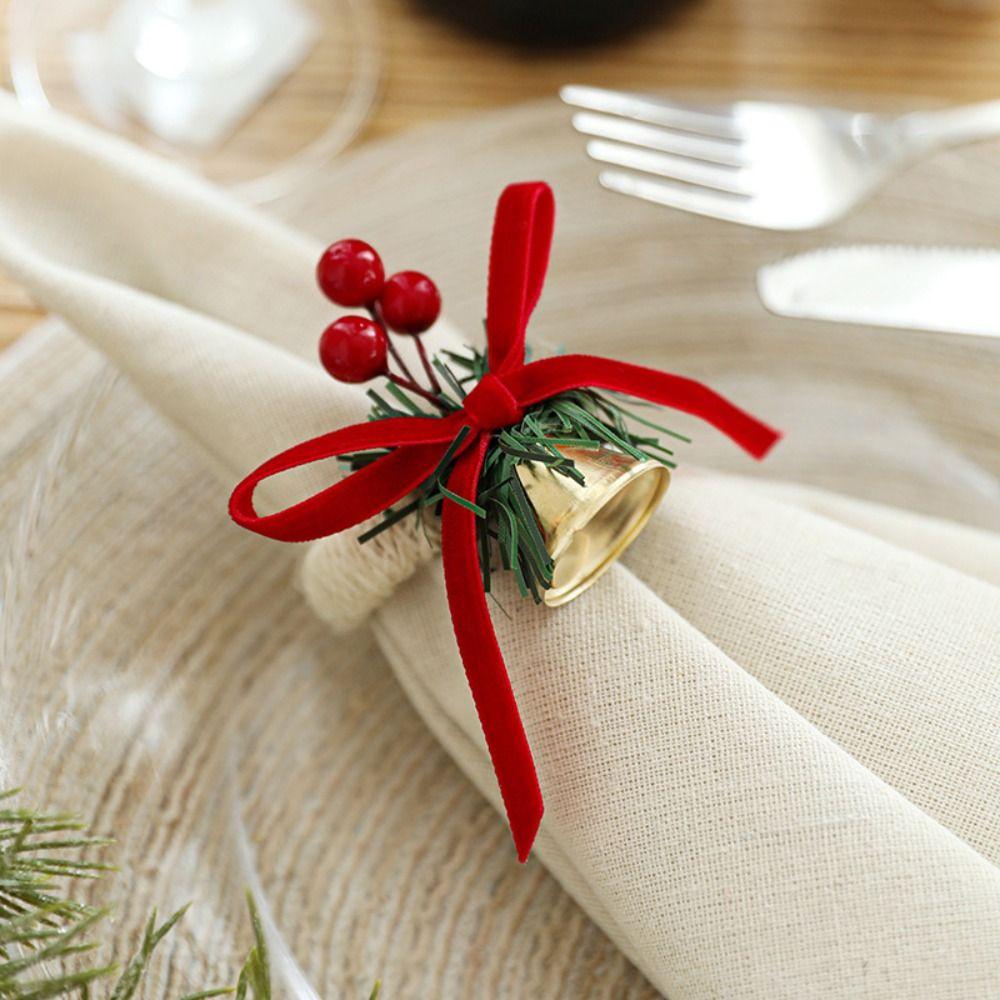 Festive Woven Handmade Napkin Ring with Red Fruit Pinecone Christmas Table Decoration  Party Favors