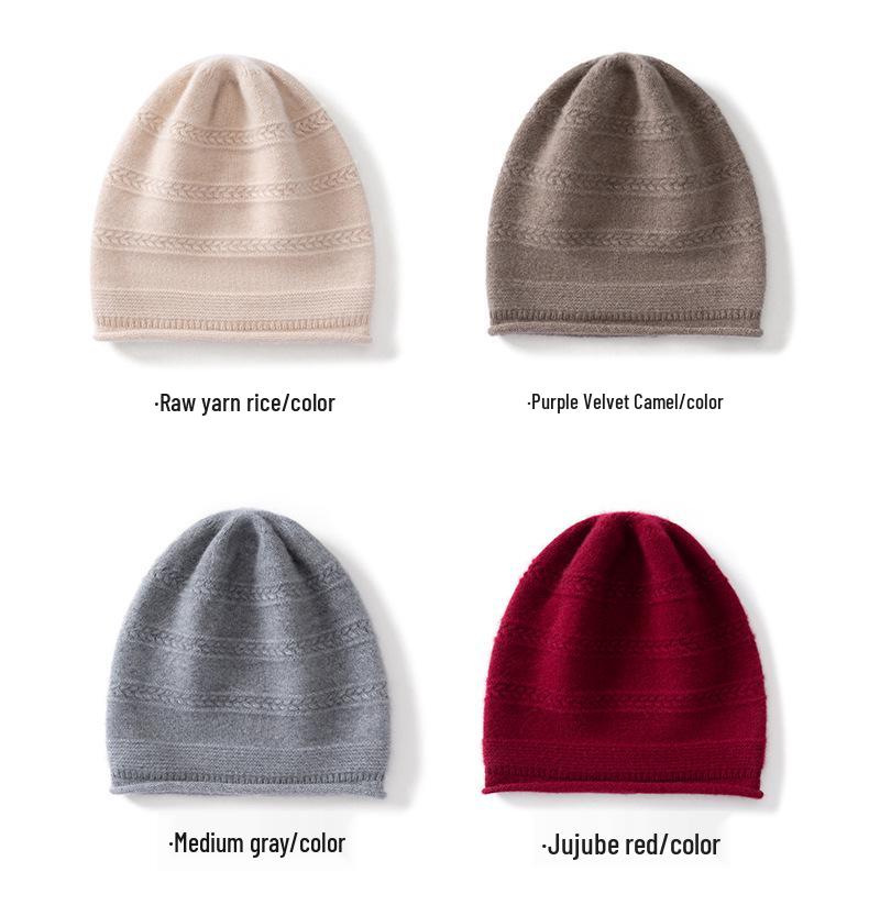 Women's 100% Pure Cashmere Rolled Brim Knitted Hat – New Fashion, Solid Color, Ear Protection, Warm Head Wrap.